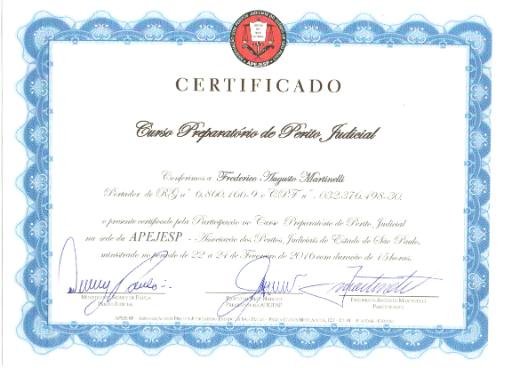 Certificado — Curso Preparatório de Perito Judicial, APEJESP